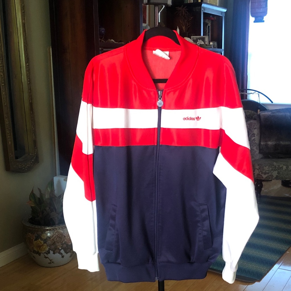 VINTAGE Adidas Red White Navy Retro Zip Track Jacket.